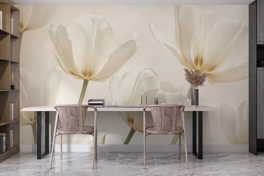 Fototapete Schöne Tulpen, blumig, beige Farben, Realismus w03877