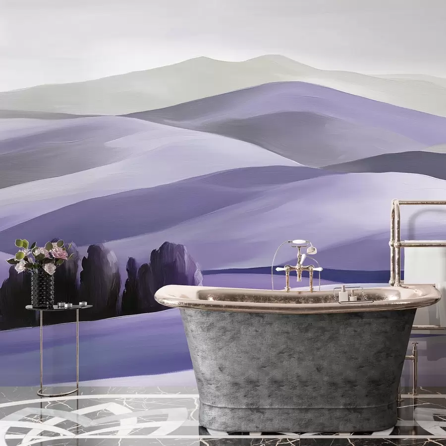 Fototapete Landschaften mit Bäumen, Toskana, lila Farben, Öl-Stil w03880v3