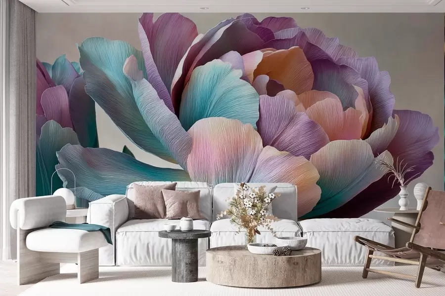 Fototapete Bunte Blume im Stil von Krepppapier w09076