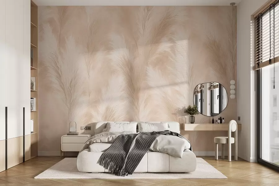 Fototapete Pampasgras in Beige- und Rosatönen w09077