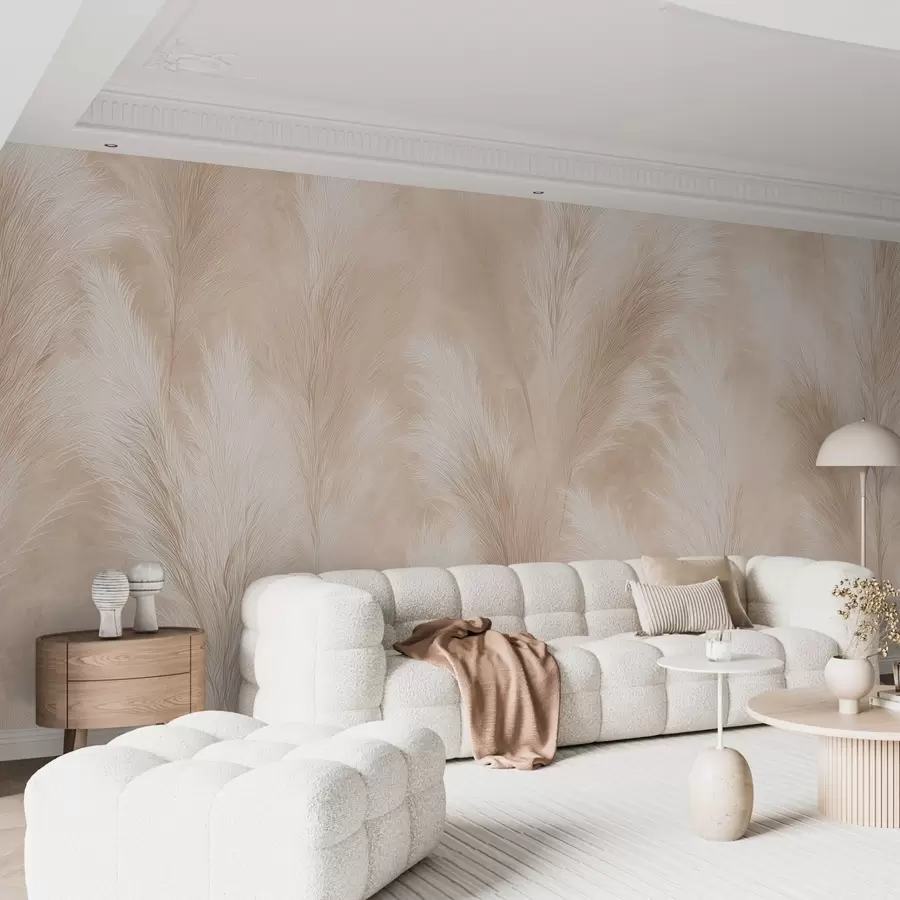 Fototapete Pampasgras in Beige- und Rosatönen w09077