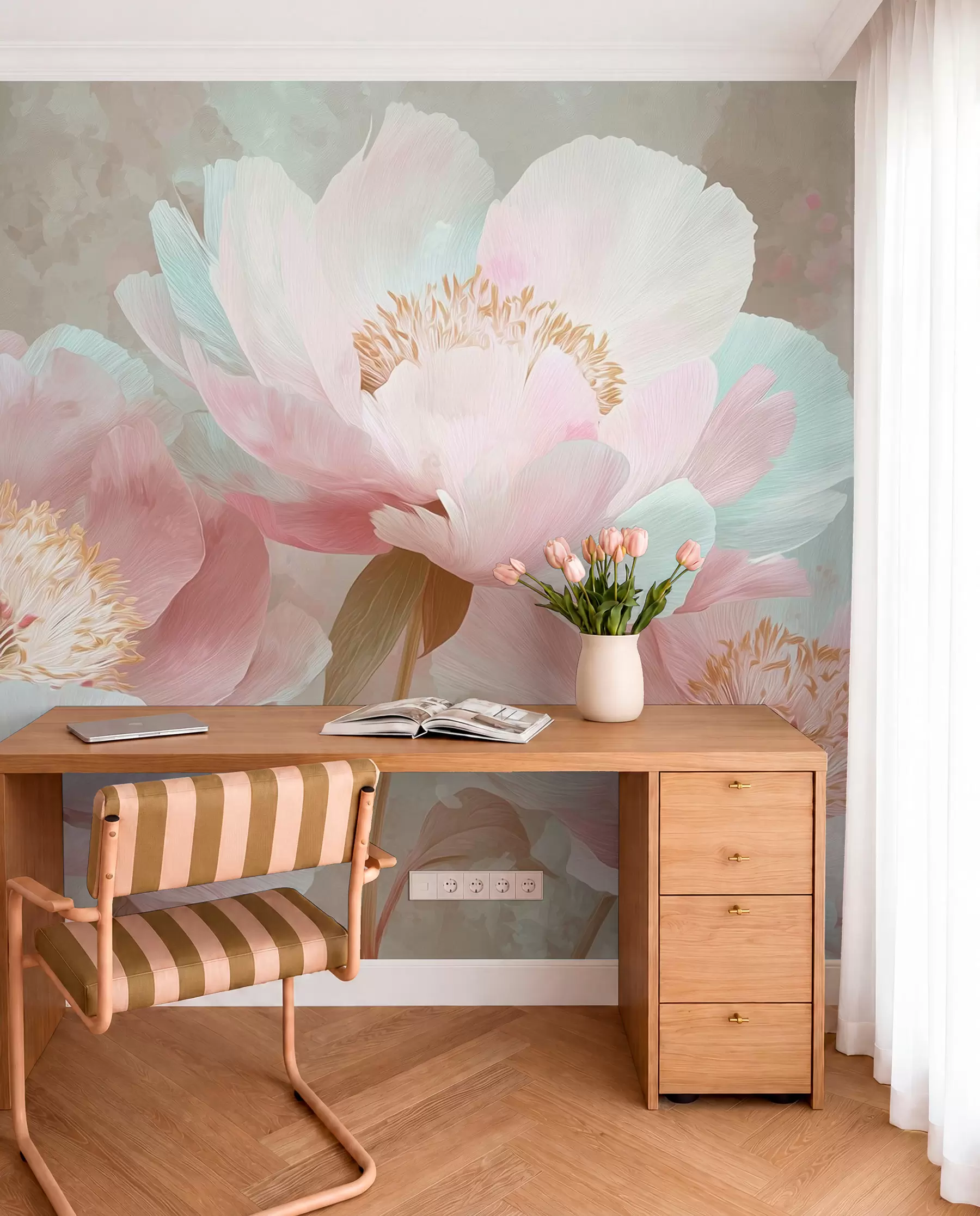 fototapeter Delikate pæoner i rosa og beige toner w09087v1
