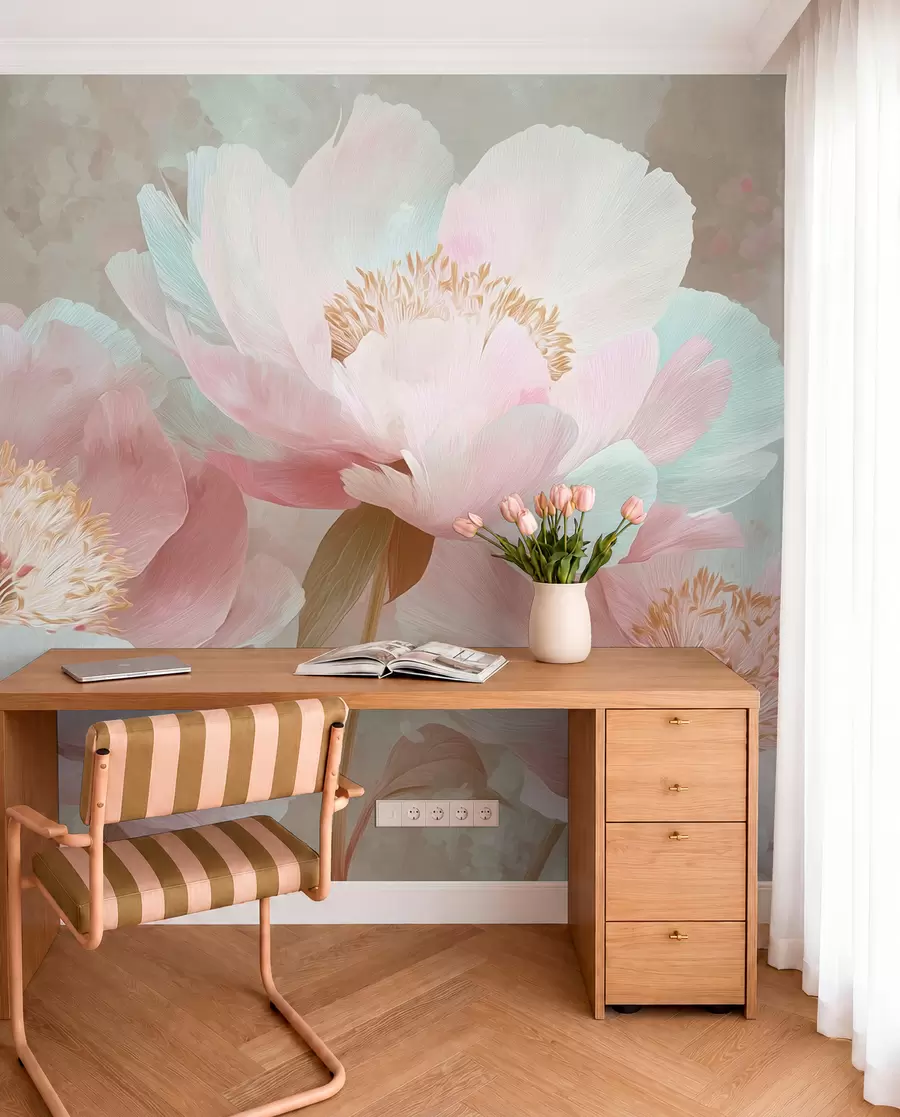 fototapeter Delikate pæoner i rosa og beige toner w09087v1