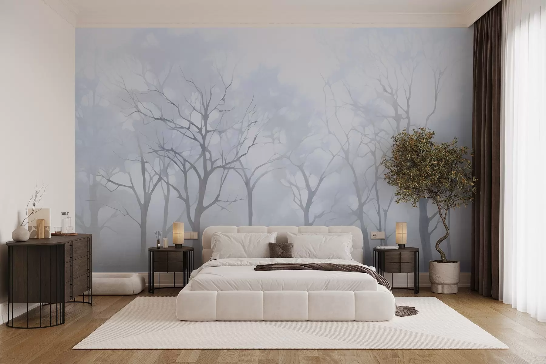 fototapeter Monokrome vintagetræer i tåge w09065v2