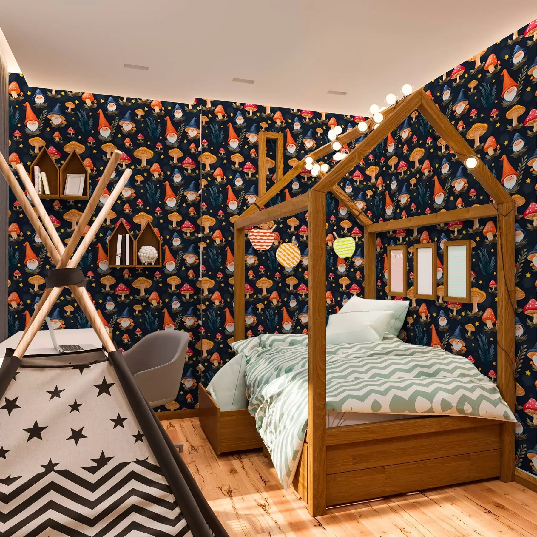 Murale Gnomes de fées et nuit étoilée a00077