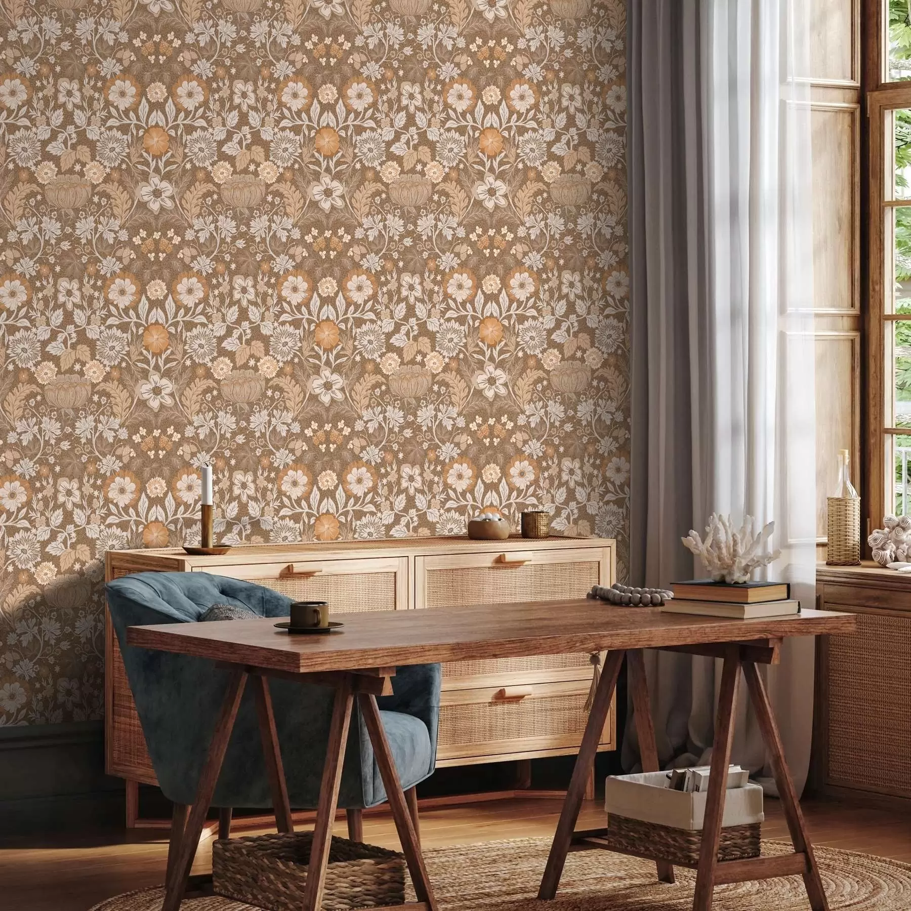 Murale Composition florale en terre cuite avec ornement a00145v1