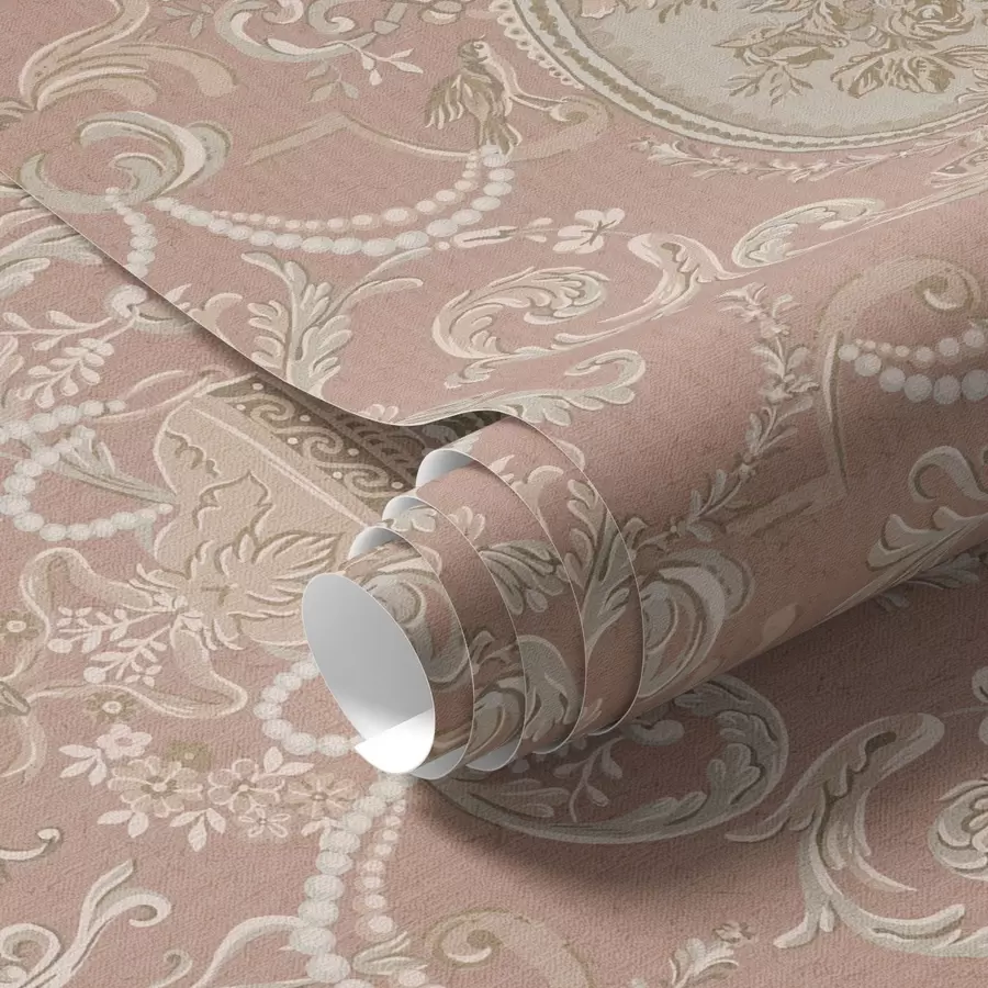 Fototapete Barockes Ornament mit Blumen auf rosa Hintergrund a00160