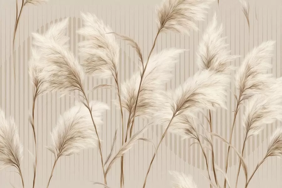 fototapeter Pampasgræs mod en baggrund af linjer i beige toner w09104