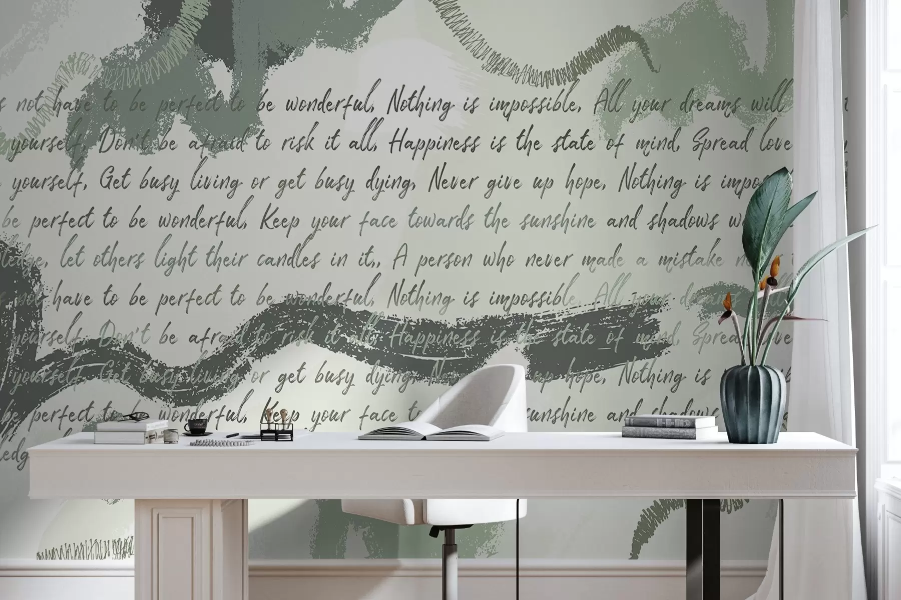 fototapeter Design med inspirerende citater, abstraktion, grønne farver w03909v1