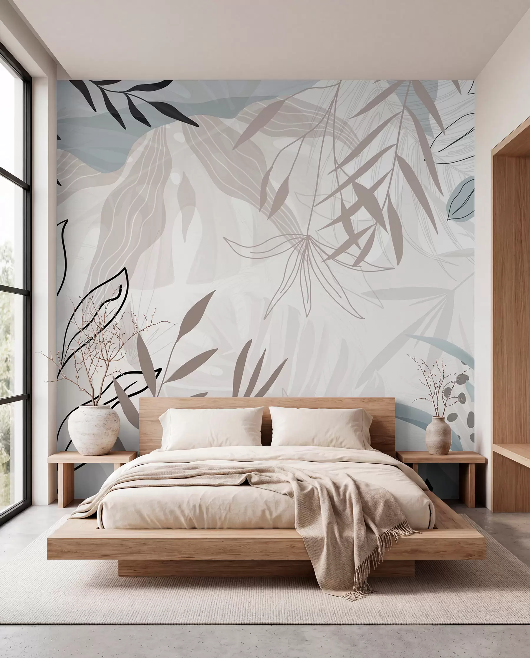 Murale Feuilles au trait moderne w09105