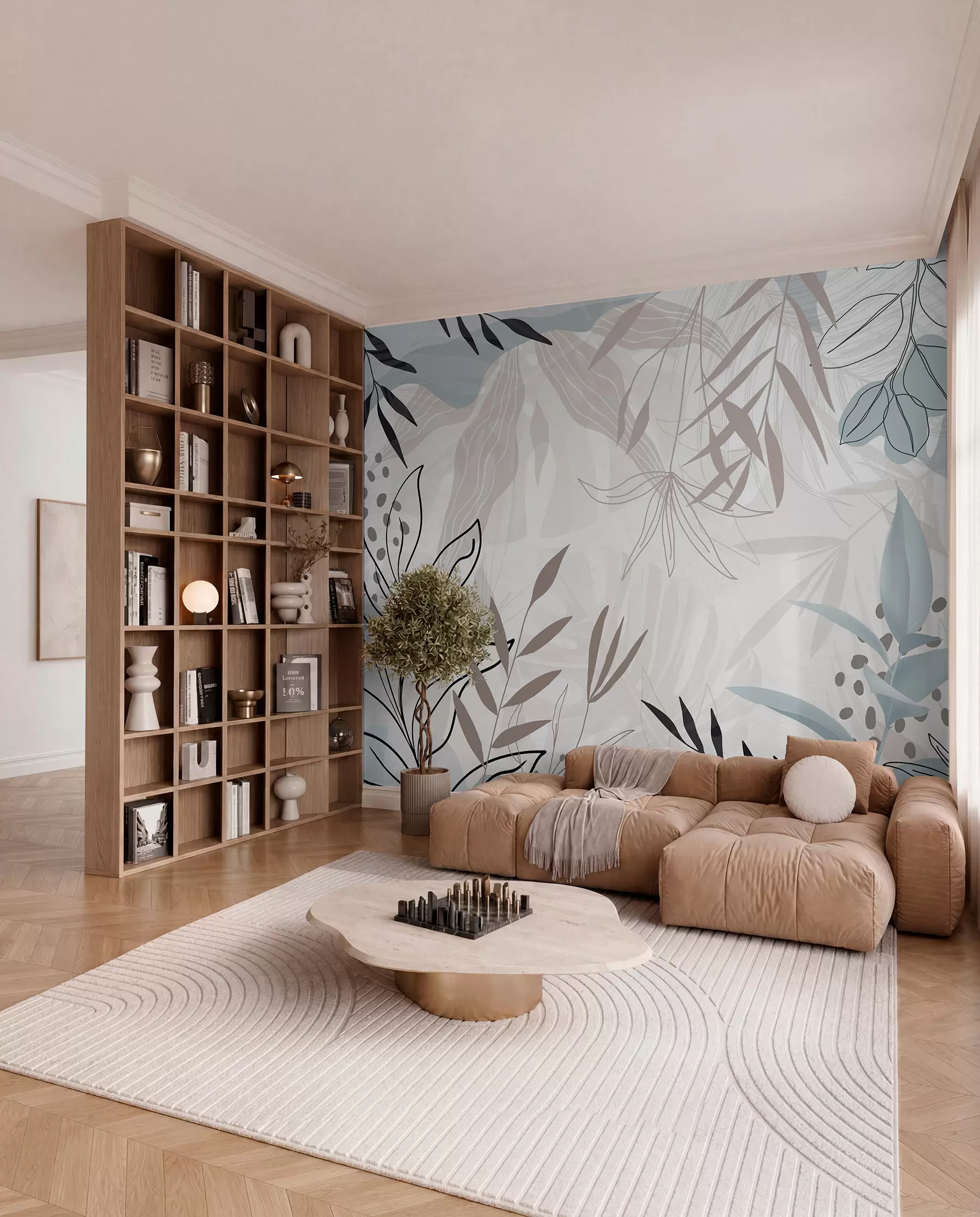 Murale Feuilles au trait moderne w09105