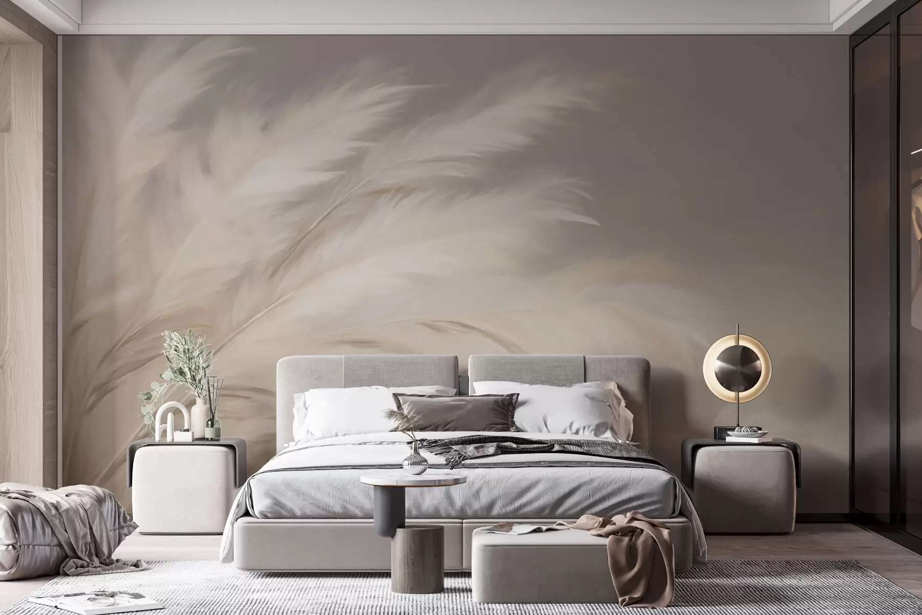 Fototapete Weiche, flauschige Gräser in Beige und Grau w03992