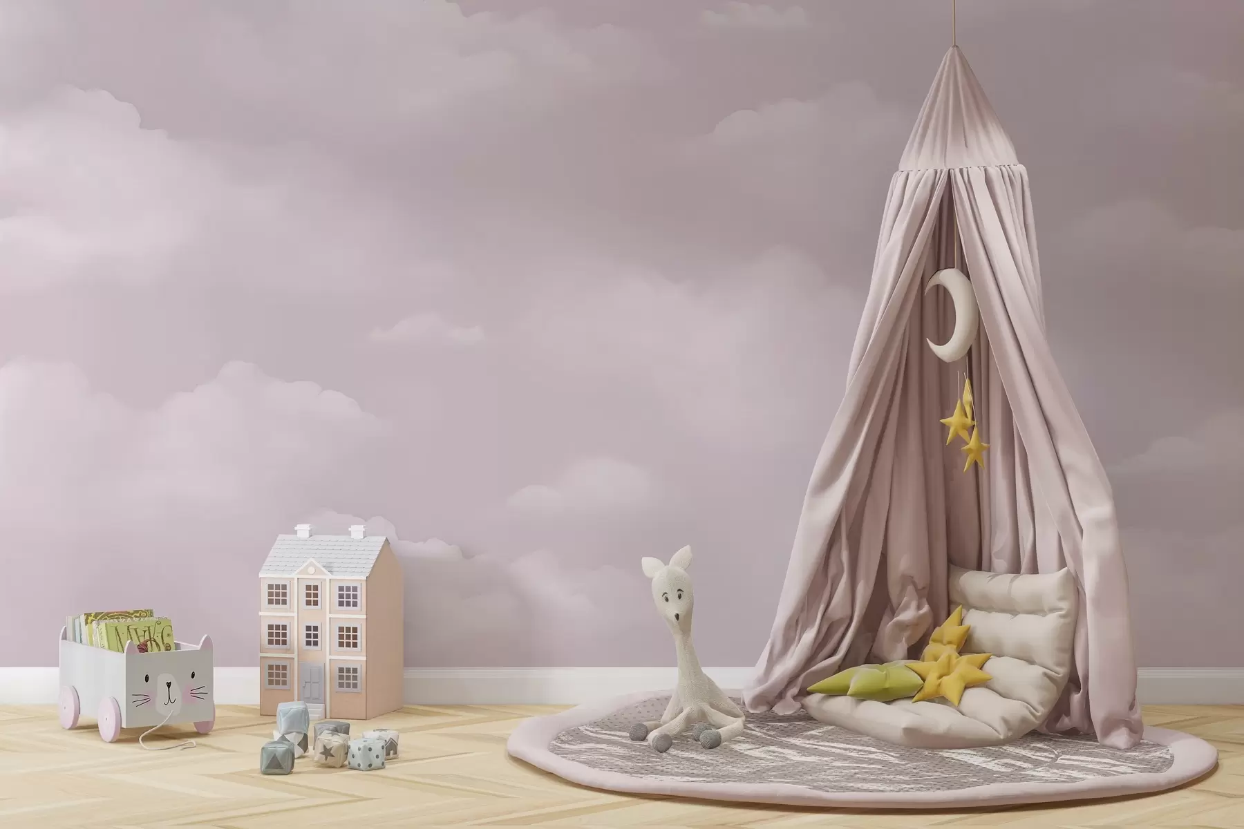 Murale Nuages roses dans des tons pastel délicats w03994v2