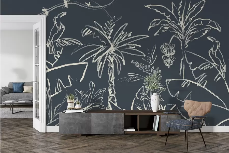 Fototapeter Tropisk mønster på mørkeblå baggrund, palmer, bananer w04020v4 køb DK - Uwalls.dk fototapeter Tropisk mønster på mørkeblå baggrund, palmer, bananer w04020v4