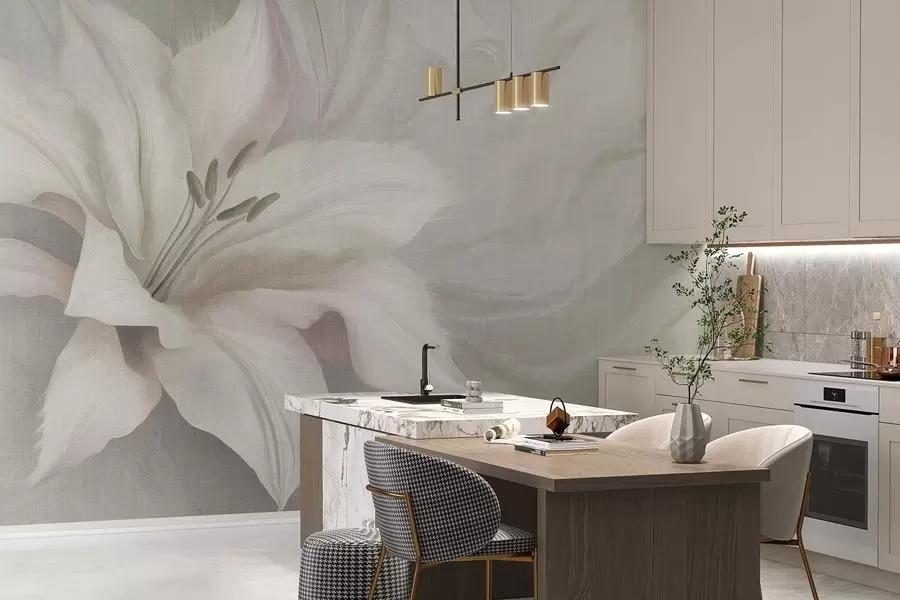 fototapeter Liljeblomst flydende abstraktion, blomster, grå farver w04006v2