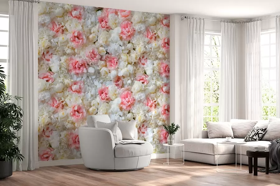 Murale un mur de pivoines en fleurs w03963