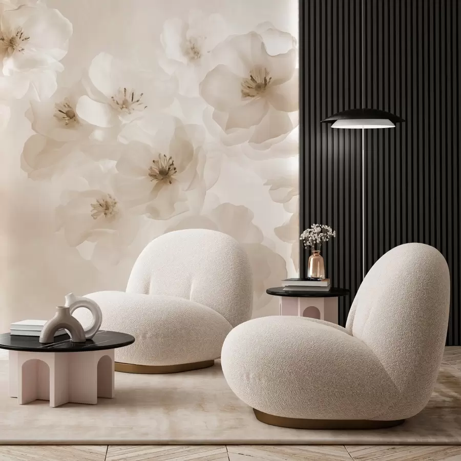 fototapeter Delikate store blomster, nuancer af beige w03931v2