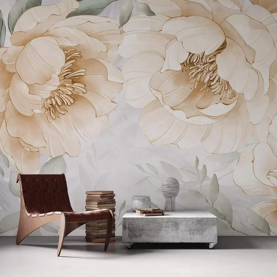 Murale Pivoines jaunes imitation aquarelle w03932v1