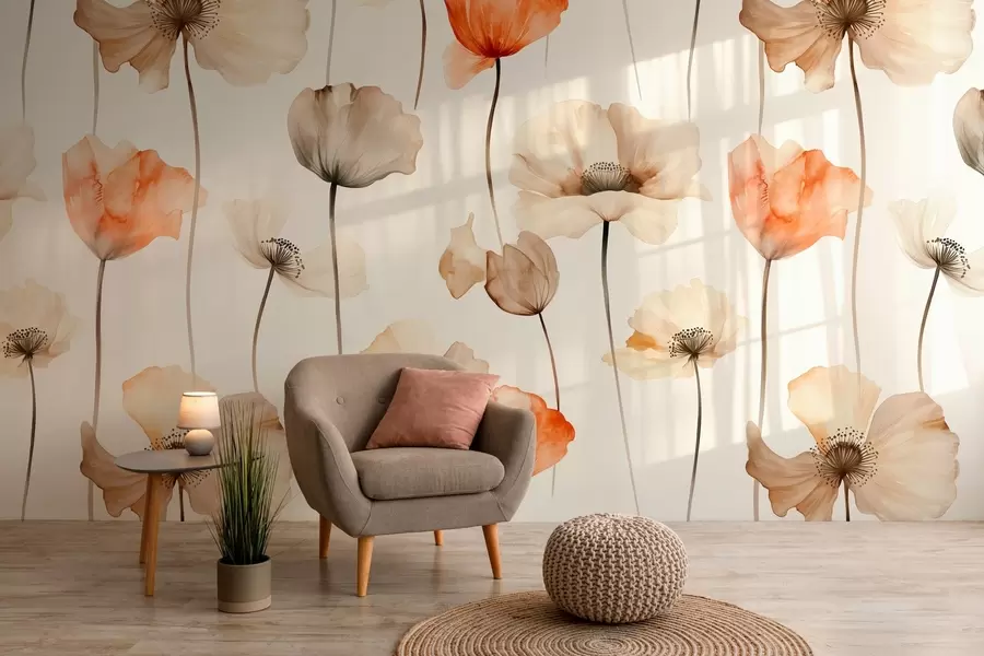 Fototapete krause Mohnblumen im Aquarellstil w04031