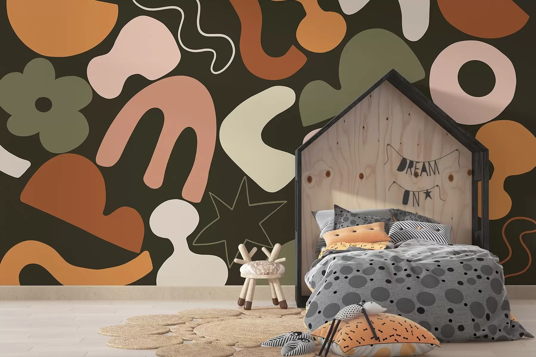 fototapeter Geometriske figurer, unge, abstraktion, mørkegrøn baggrund w04067v2