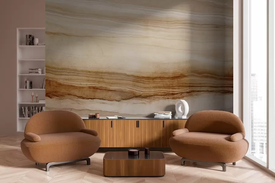 Fototapete Holzstruktur-Imitation mit horizontalen Linien, beige und dunkelbraun, Naturdruck, erdige, weiche Töne w09156