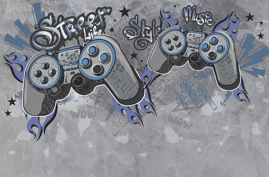 fototapeter Konsoller i street art-stil på grunge-væggen w04054