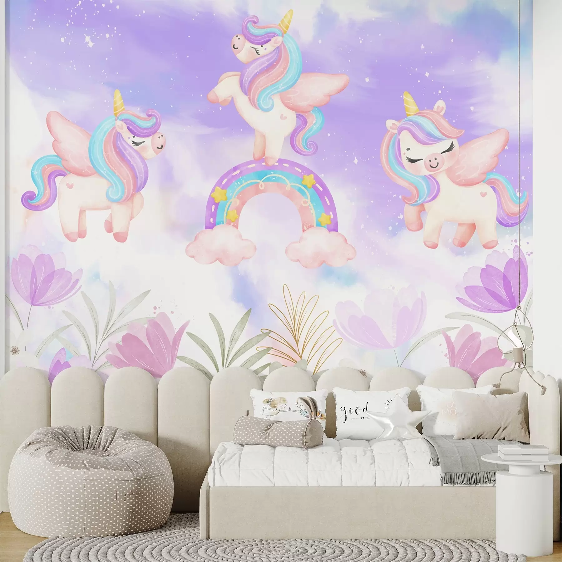 Murale Licornes sur un arc-en-ciel w04084