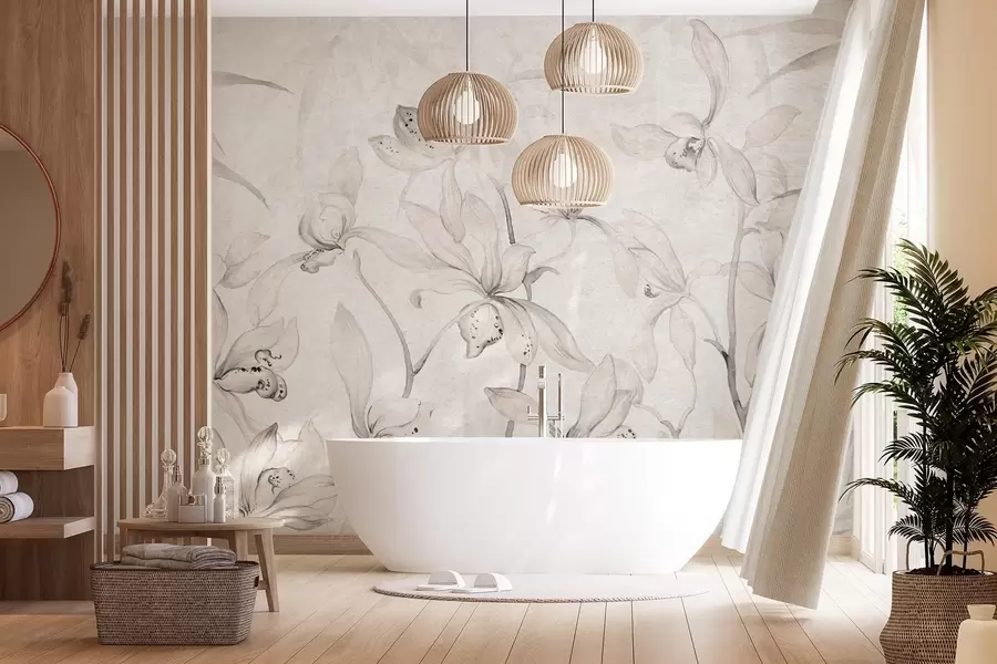 fototapeter Vilde orkideer, nuancer af beige w03933v1