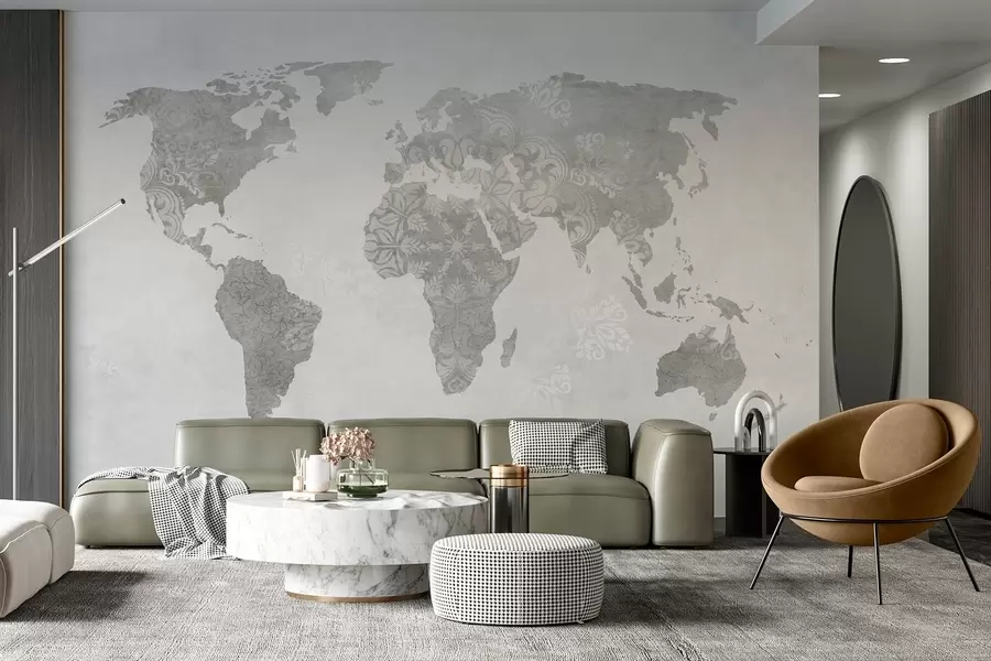 Fototapete Weltkarte mit Muster, monochrome Farbtöne w03954v1