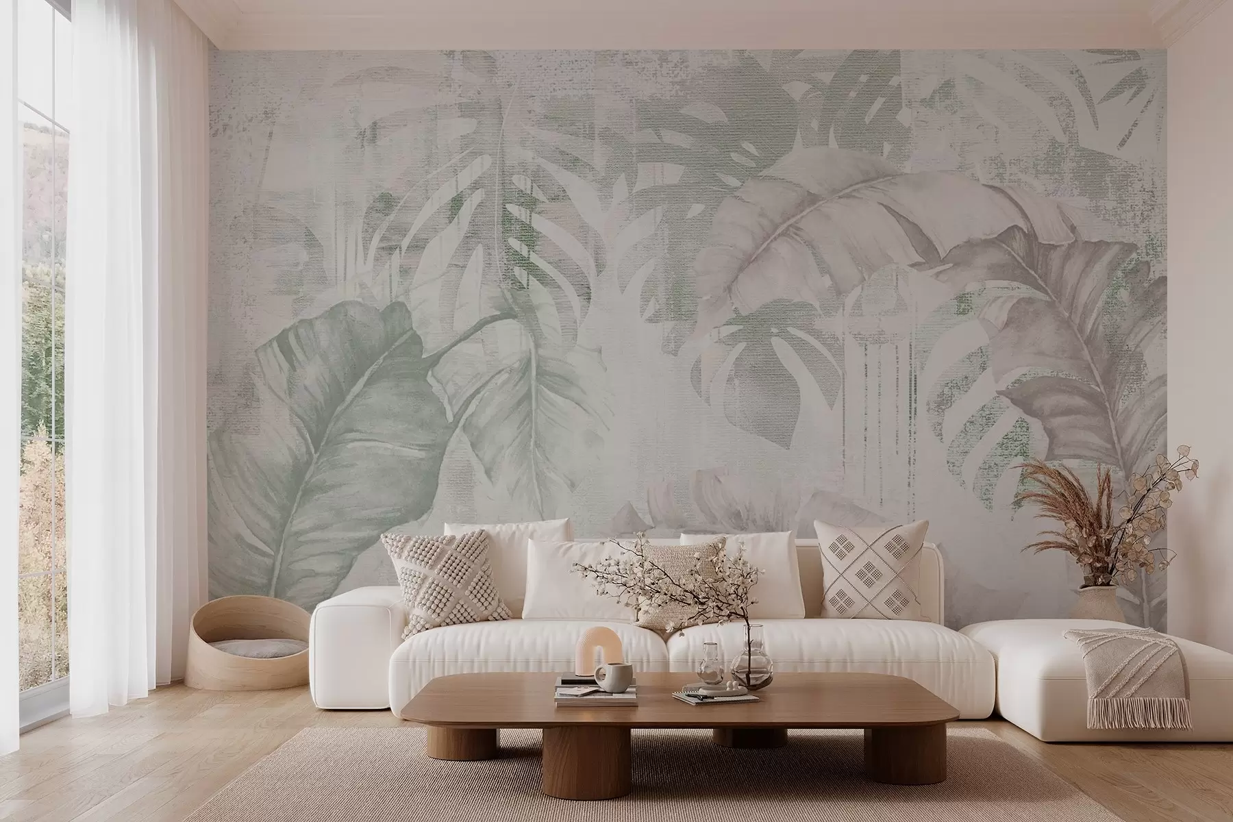 Murale Feuilles tropicales en style grunge w03956v2