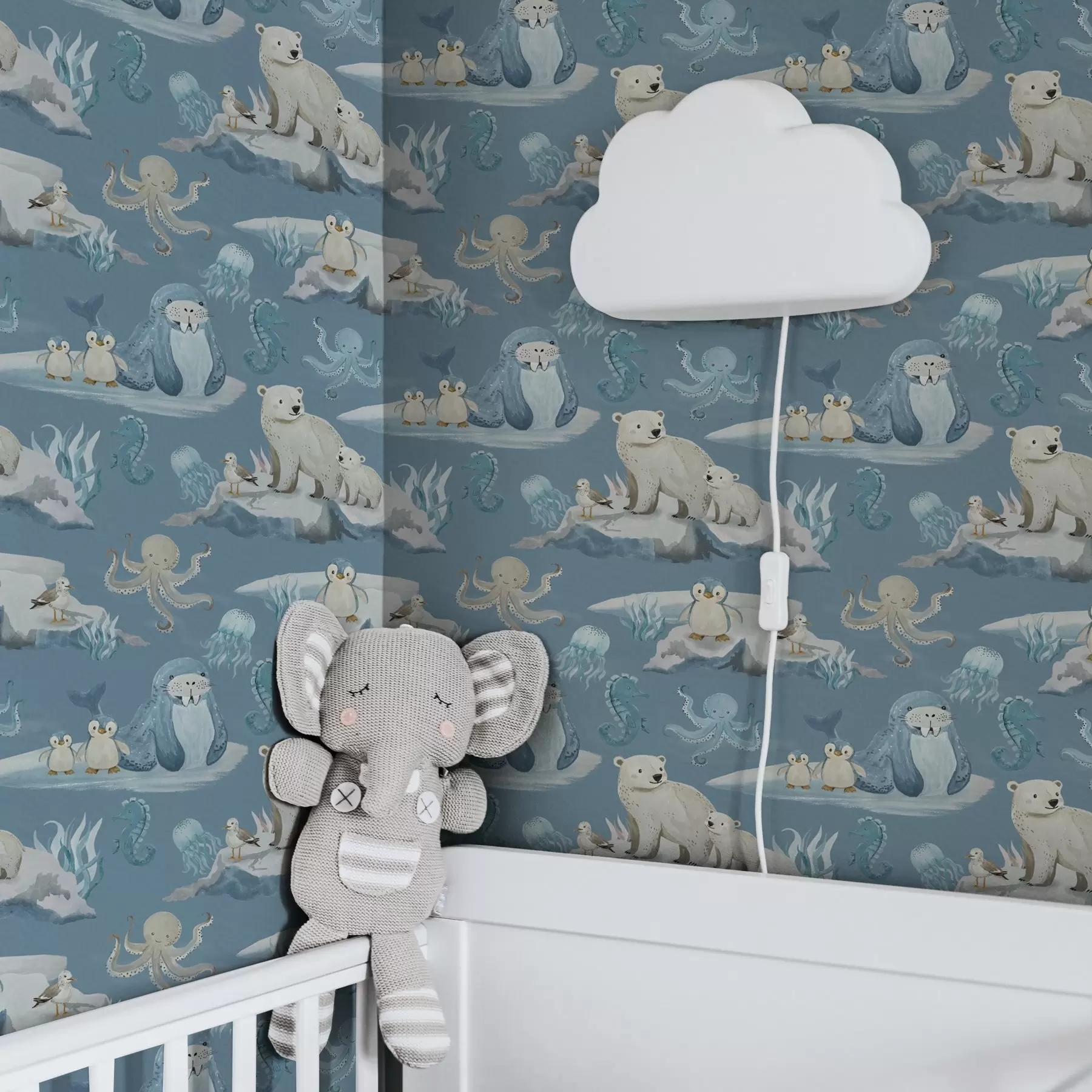Murale Animaux arctiques en style aquarelle pour la chambre des enfants a00137