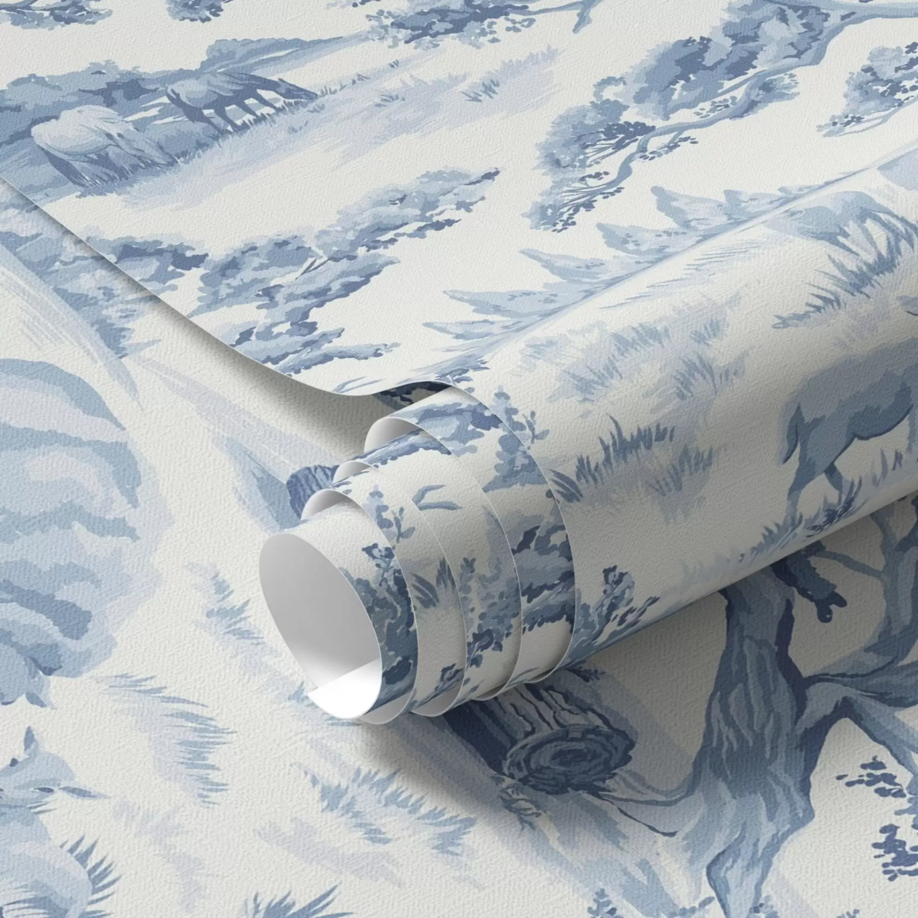 Murale Paysage rural dans les tons bleus avec des moutons et des arbres a00178