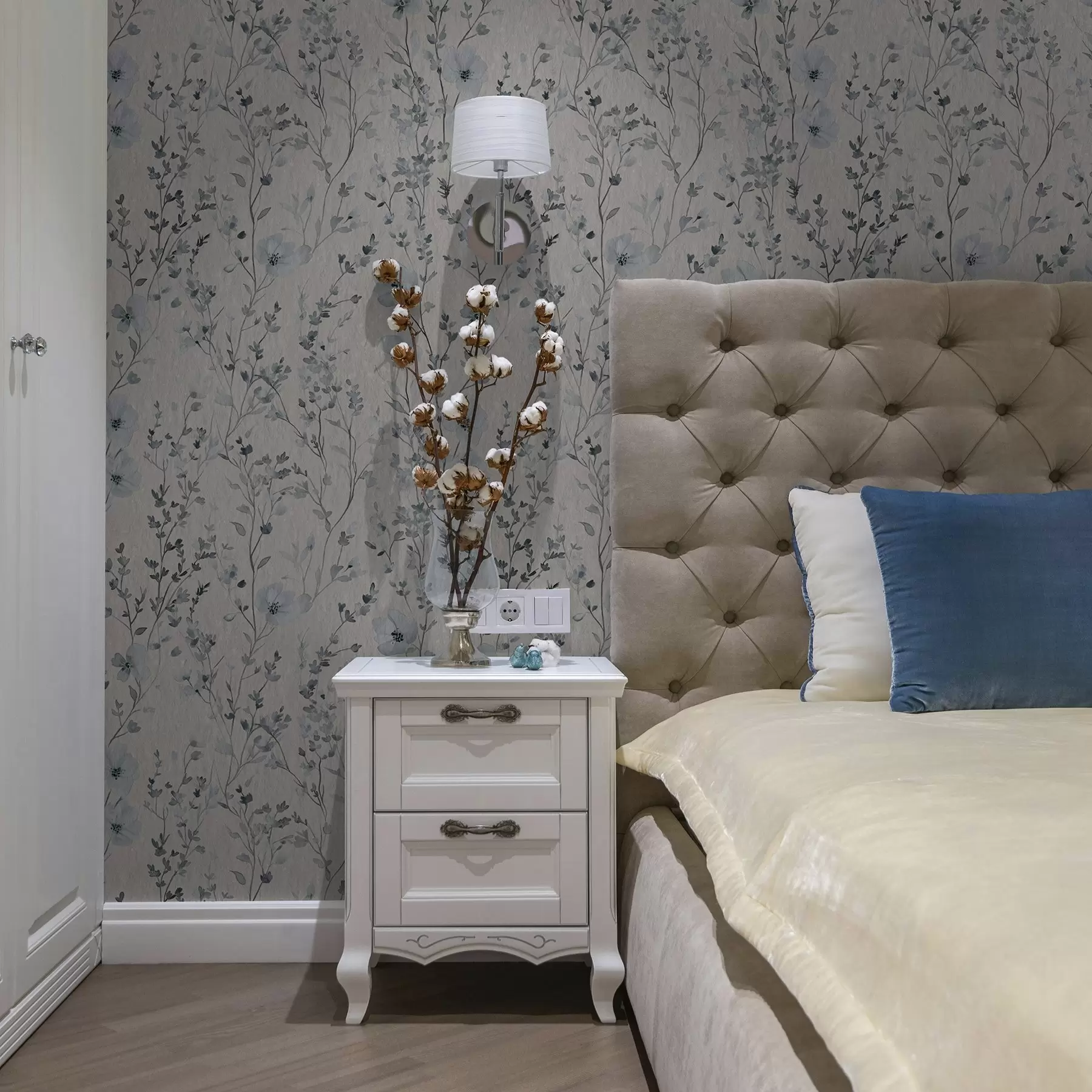 fototapeter Blå og grå akvarelfloristik på neutral baggrund a00198