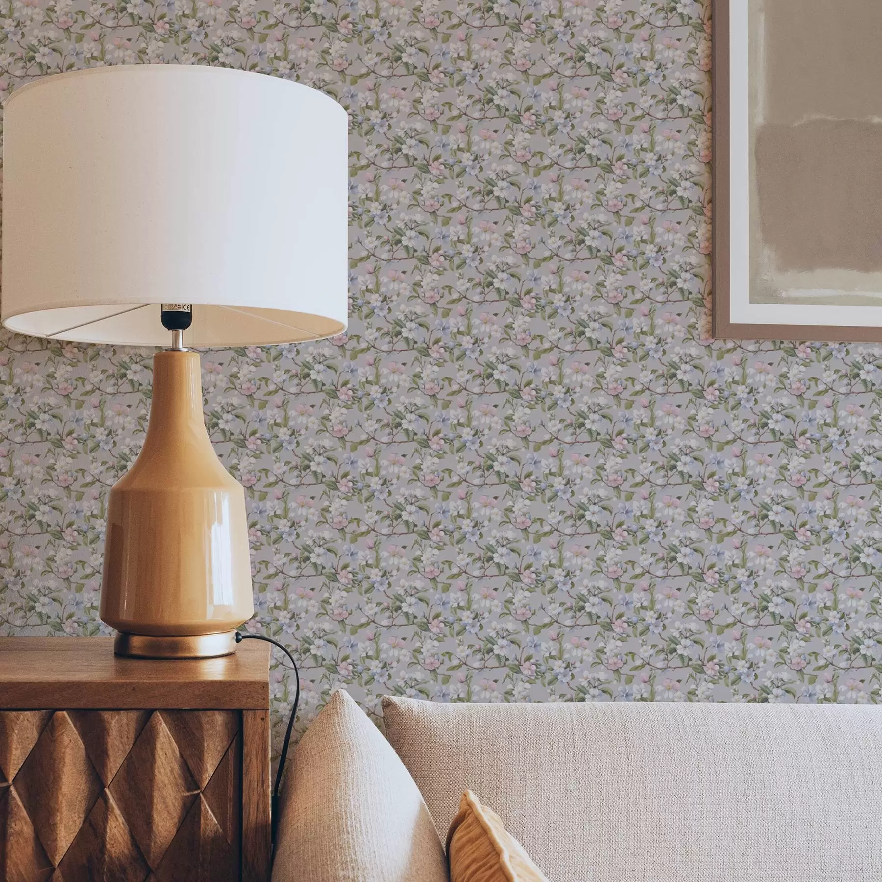 fototapeter Pastelfarvet blomsterdiagonal i stil med renæssancens tekstiler a00205