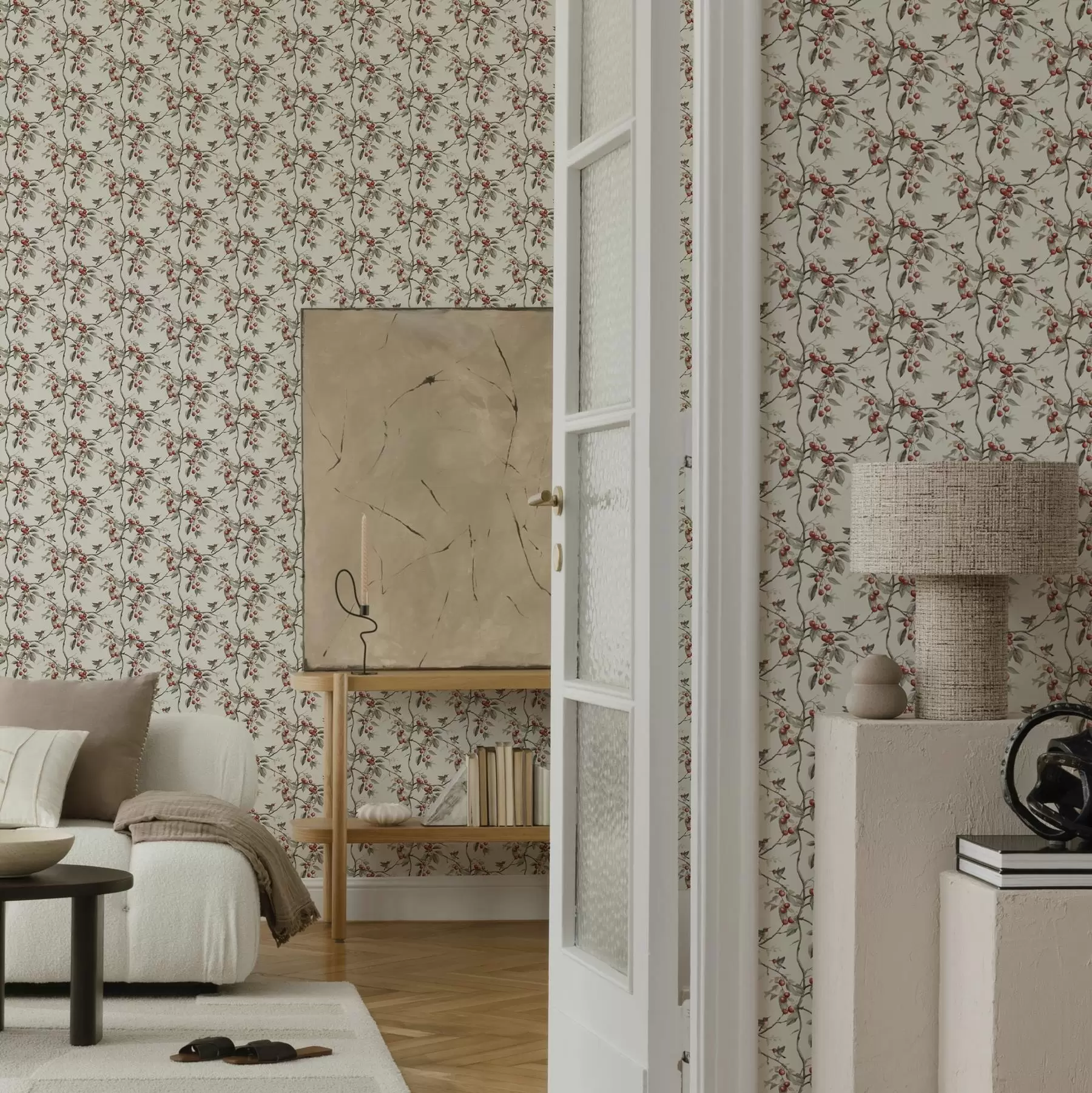 fototapeter Fugle blandt kirsebærgrene med røde bær a00206