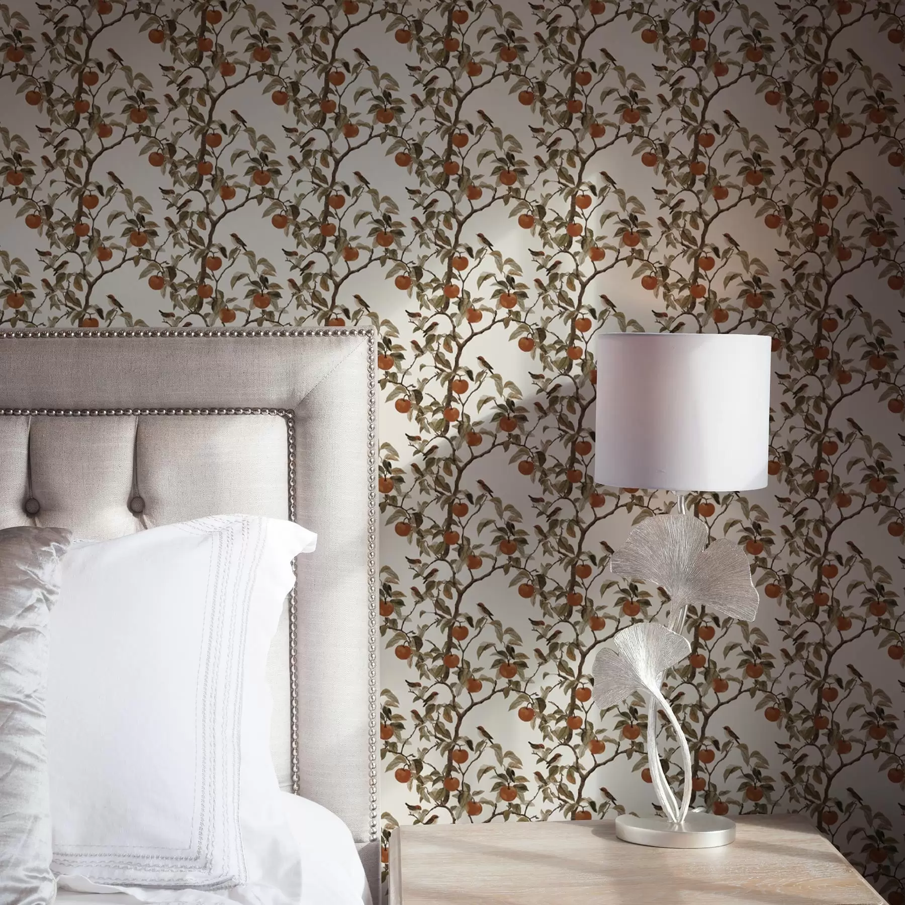 fototapeter Fugle og appelsiner på grene, vintage botanik a00208