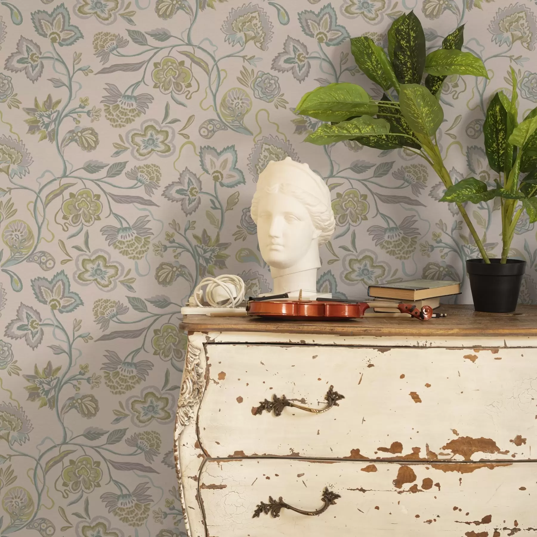 fototapeter Ornamentale blomster i pastelfarver, vintage-stil a00222