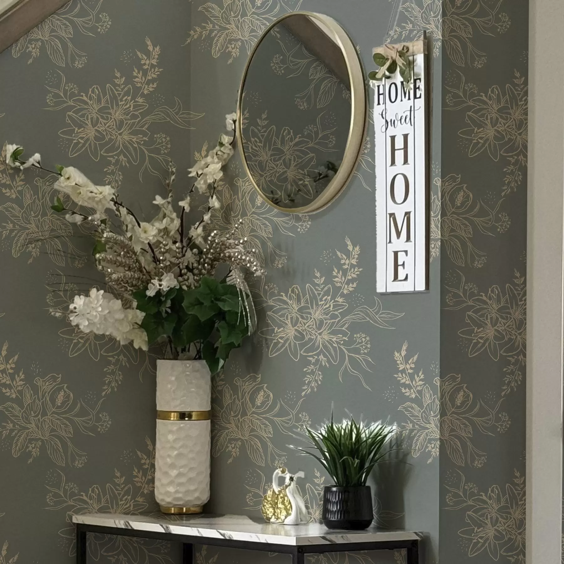 fototapeter Konturblomster på blågrå baggrund, elegant botanisk mønster a00226