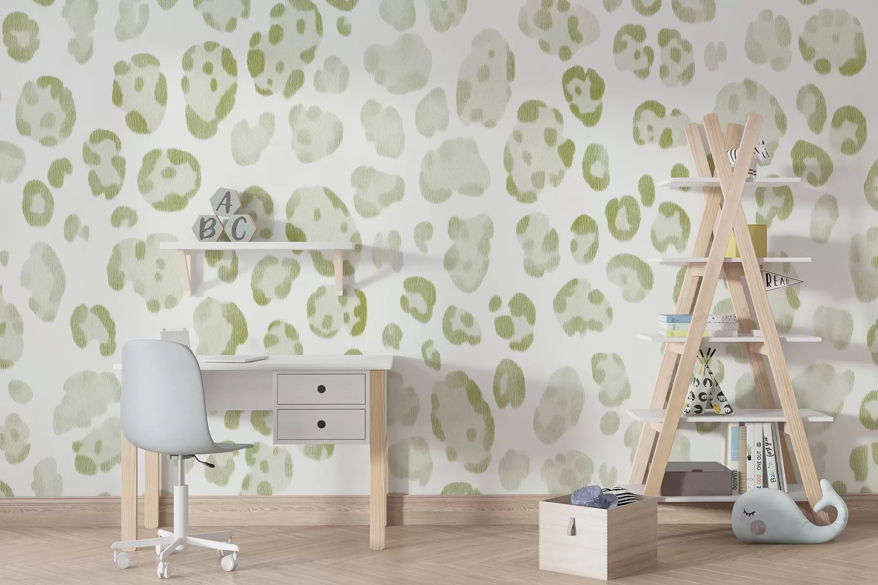 fototapeter Leopardprint, uldstruktur, grøn farve w04112v3