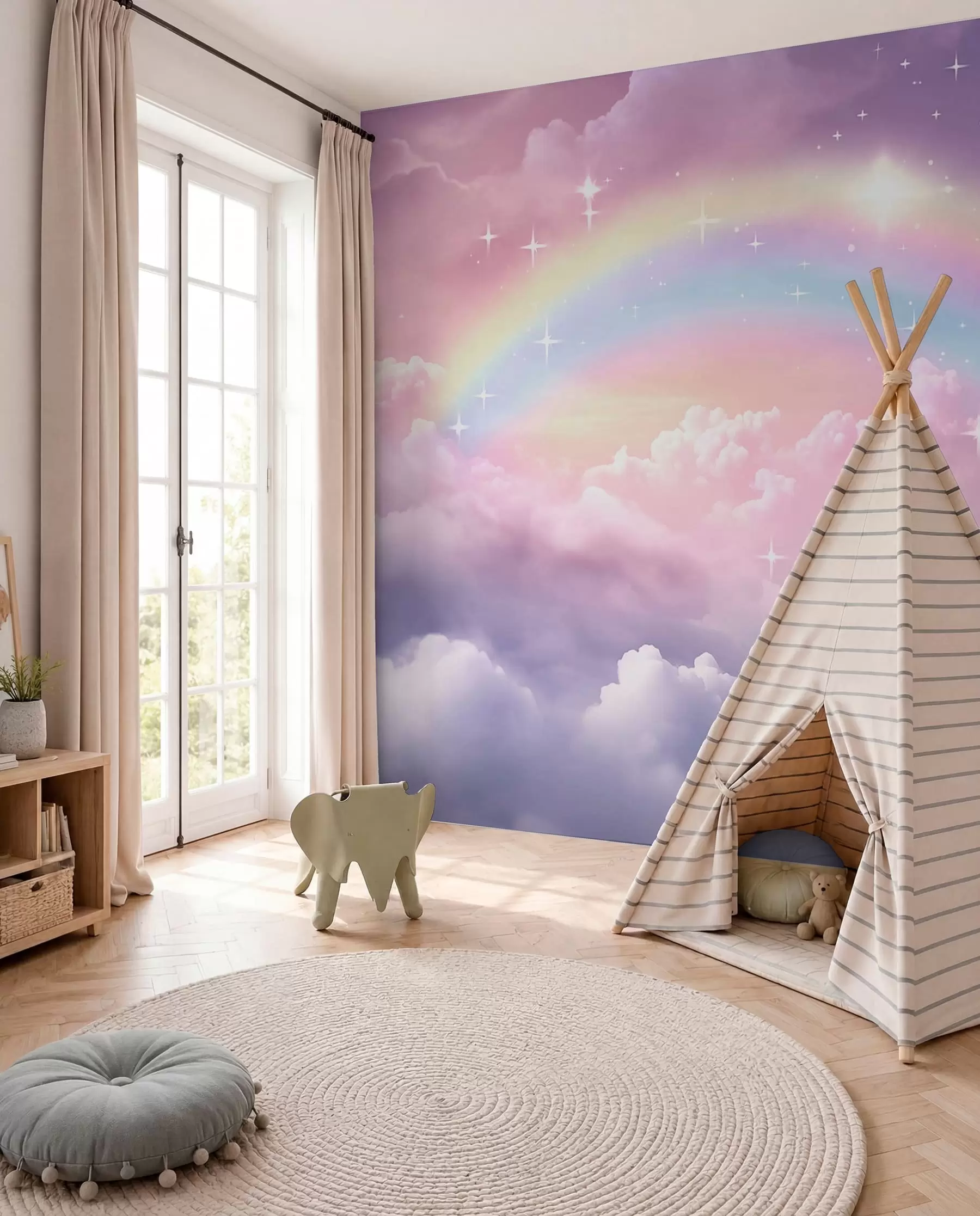 Fototapete Regenbogen in Lavendelwolken w04146