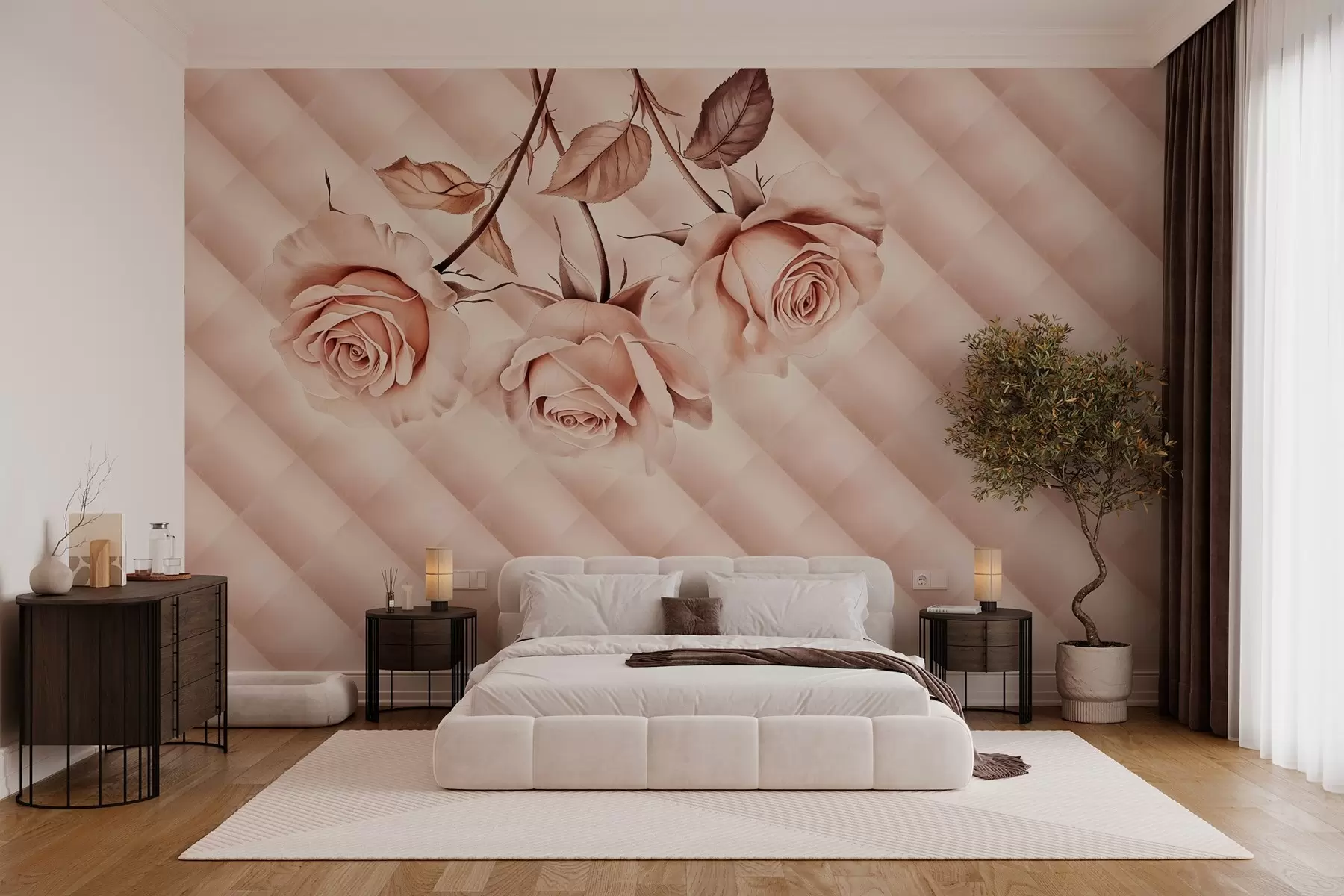 Murale roses poudrées en style rétro w04141
