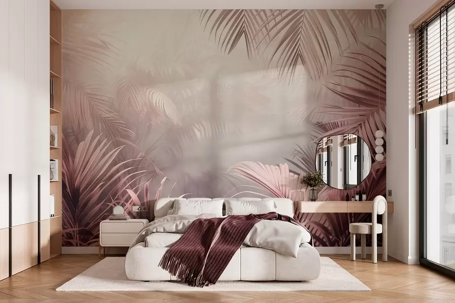 fototapeter tropisk jungle med et rosa skær w04142