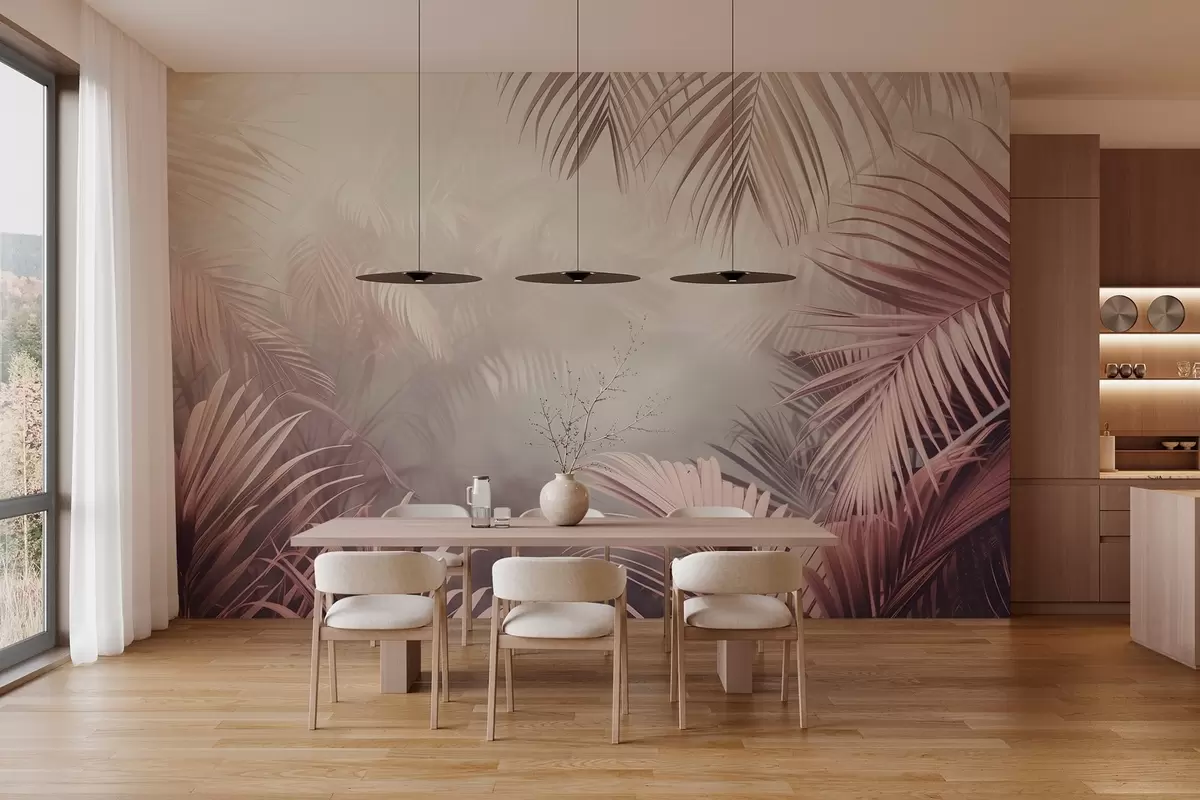 fototapeter tropisk jungle med et rosa skær w04142