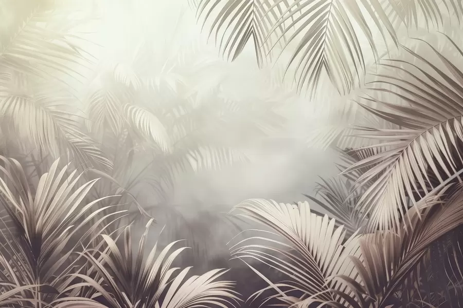 Murale jungle tropicale avec une teinte neutre w04142v1