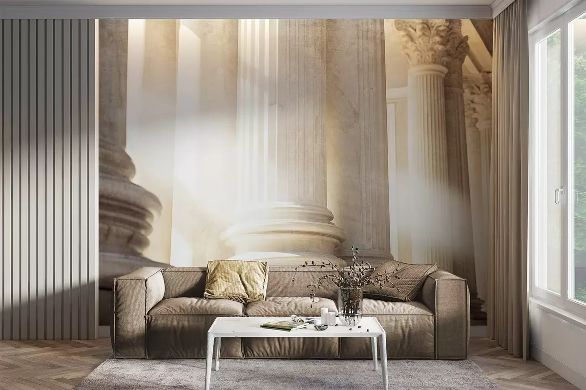fototapeter Søjler, klassisk arkitektur, elegant design, struktureret symmetrisk komposition, neutral farvepalet w09209