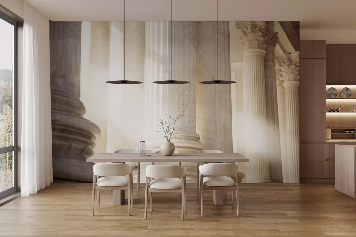 fototapeter Søjler, klassisk arkitektur, elegant design, struktureret symmetrisk komposition, neutral farvepalet w09209