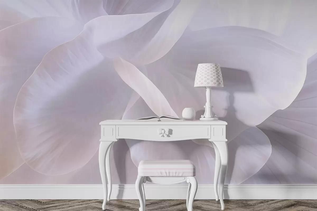 fototapeter Abstrakt struktureret blomst med delikate kronblade, blød belysning, elegant komposition, minimalistisk æstetik w09211