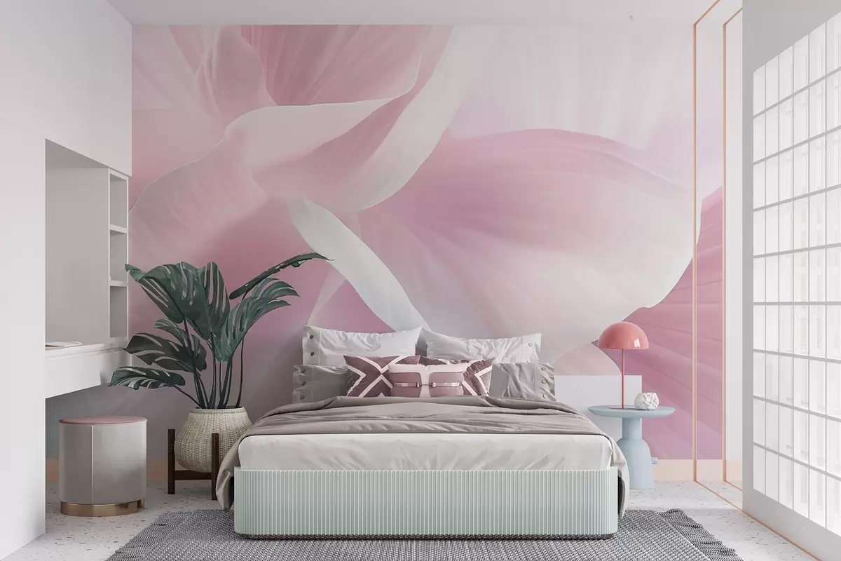 fototapeter Abstrakt struktureret blomst med delikate kronblade, blød belysning, elegant komposition, minimalistisk æstetik w09211v1