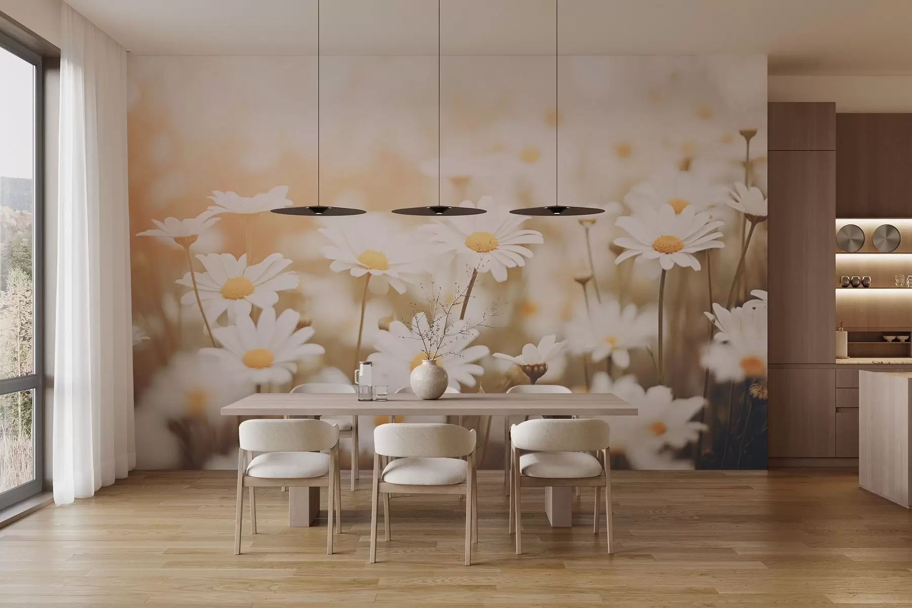 fototapeter Vilde tusindfryd på en lys baggrund med blød fokuseffekt w04161