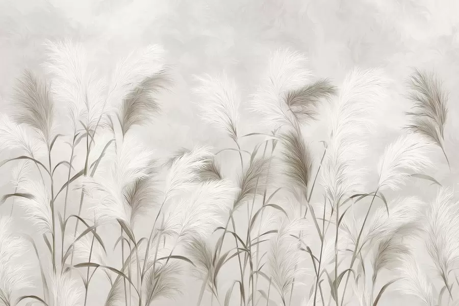 Murale L'élégante herbe de la pampa fleurit dans des tons gris et bruns w09150